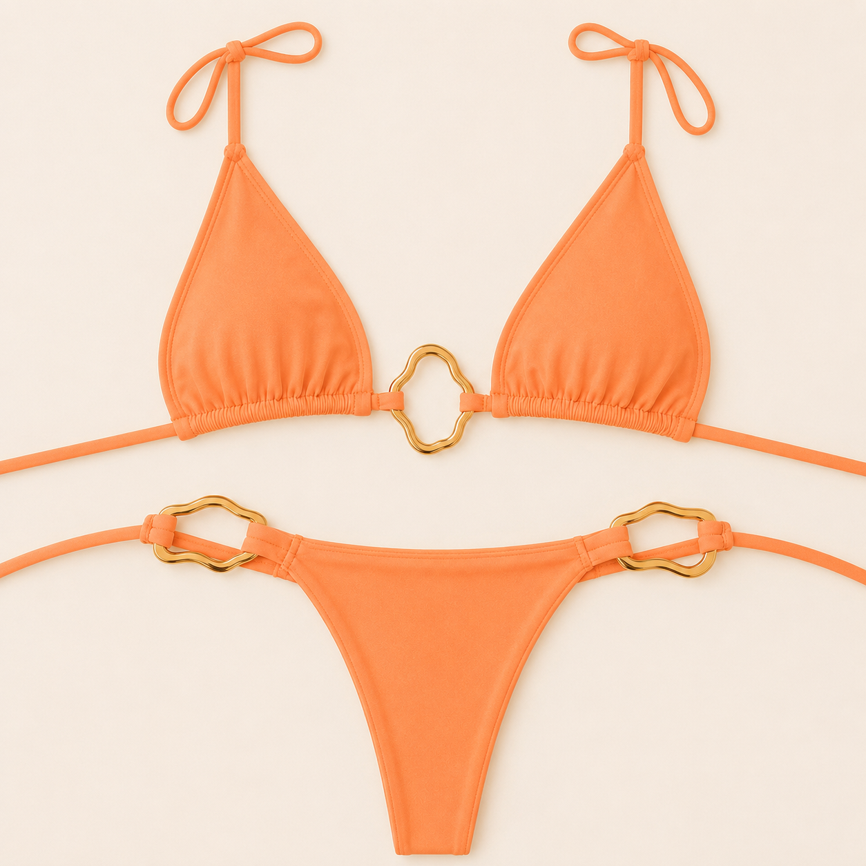AuraMare Triangolo con Dettagli Oro - Bikini donna Albicocca