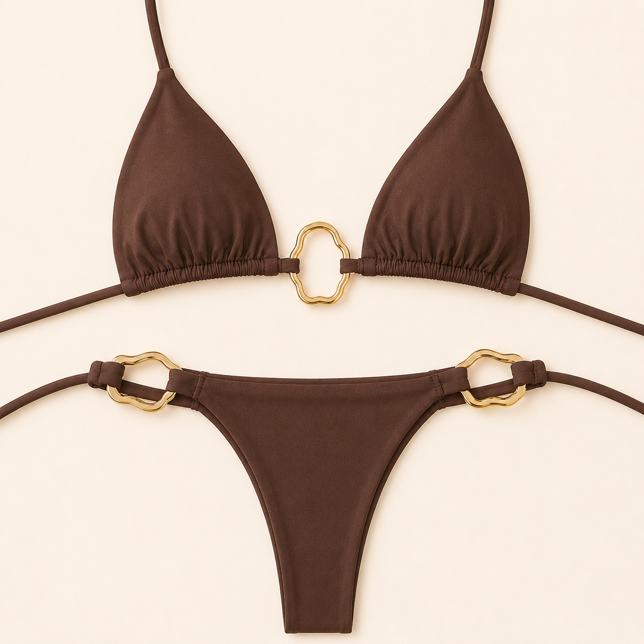 AuraMare Triangolo con Dettagli Oro - Bikini donna Marrone