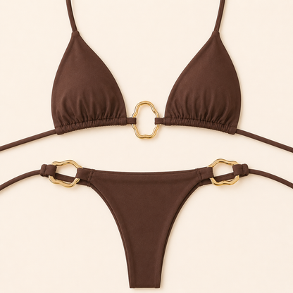 AuraMare Triangolo con Dettagli Oro - Bikini donna Marrone